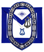 MASONIC BLUE LODGE OFFICER MUSICIAN APRON SILVER CHAIN COLLAR AND JEWEL picture