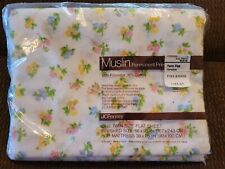 Vintage JC Penney Twin Size Flat Sheet Cotton Poly Muslin Floral Christine NOS picture