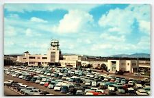 Lockheed Air Terminal Chrome Postcard Burbank California Parking Lot Old Cars picture