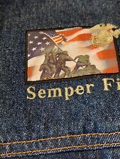 The Bradford Exchange Men's USMC Jean Jacket L Semper Fi Eagle Flag Wearable Art picture
