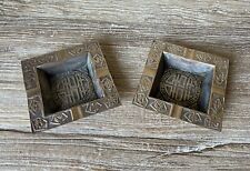 Pair of Vintage Brass Square Ashtray Dish Asian Symbols Made In Korea Antique picture