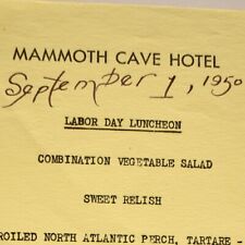 Vintage 1950 Mammoth Cave Hotel Restaurant Labor Day Menu National Park Kentucky picture