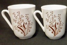 Vintage  Arabia Finland Coffee Mugs / Tea Cups  Set of 2 Porcelain Floral Leaves picture