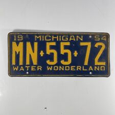Michigan License Plate 1954 Water Wonderland MN-55-72 Blue Yellow Collectible picture