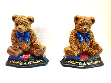 Vintage Wright Studios Cast Iron Teddy Bears Door Stop Book Ends Lot of 2 picture