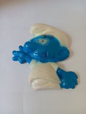 Rare Vintage Smurf Hand Painted Plaster Cast Wall Hanging Art Decor Plaque  picture