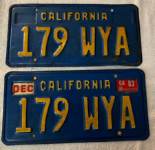 Vintage 1983 California Blue and Yellow Aluminum License Plate Pair 179 WYA picture