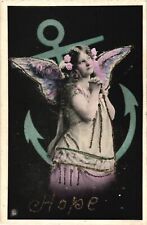 Fantasy Girl Angel Wings HOPE Glitter Photo Postcard picture