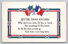Postcard WW I Better Than Excuses Letter Reminder Allied Flags Unposted  B282 picture