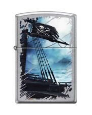 Zippo 82260 pirate ship flag ocean mast torn worn cannon jolly roger Lighter picture