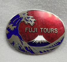 VINTAGE MT. FUJI TOURS WAVE ENAMELED PIN BADGE HOKUSAI JAPAN TRAVEL SOUVENIR picture