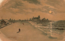 1890 Large Moonlight Coney Islands Fred Cozzens Art Clark Thread Victorian Card picture