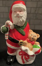 Flambro Vintage Santa Claus Figure with Toy Sack Teddy Bear Ceramic 7” Figurine picture