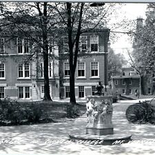 c1950s Mt Vernon, IA RPPC Cornell College Campus Cherub Monument Postcard A105 picture