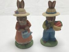 Vintage RUSS BERRIE 1991 Figurines Two Rabbits w Watering Can & Basket Carrots picture