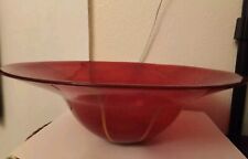 Vtg Italian Murano Hand Blown Glass Centerpiece Bowl Red/Yellow Swirls 7