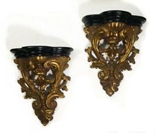 NeoClassical wall sconce shelves. Scrolled laurel leaf w/ cutouts. Gold / black. picture