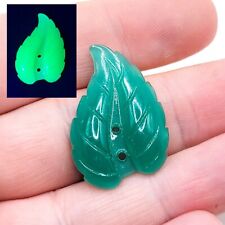Vintage Uranium Glass Leaf Sew On Jade Green Pressed Glass Button 1930s Czech picture
