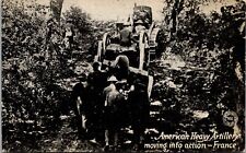 Vtg American Heavy Artillery Moving Into Action France WWI Military Postcard picture