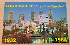 Postcard Los Angeles City of the Olympics 1932 & 1984 Skyline At Night picture
