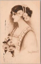 1909 Artist-Signed MARY CONNELL Postcard Pretty Lady Flowers /Lambin-Wenigman Co picture