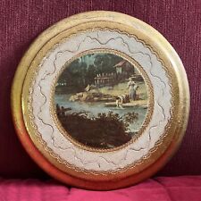 Vtg Italian Florentine Gold Gilded Wall Plaque Art Women River Countryside 7inch picture