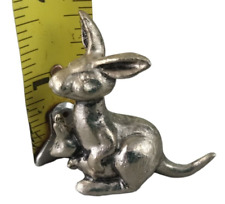 Vintage Miniature Pewter Animal Figure Sculpture Mother Kangaroo & Joey 1.5