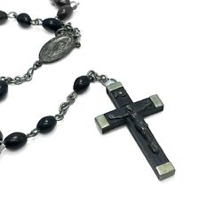 Vintage French  Rosary with Ebony Wood Beads 23 Inches Long  picture