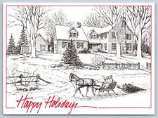 Postcard Art Christmas house in snow Horse and buggy magazine subscription 2U picture