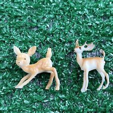 Vintage Flocked Brown White Buck 3/4in & Doe Large Antlers 1 Inch Tall Plastic picture