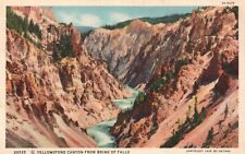 Postcard WY Yellowstone Canyon from Brink of Falls Linen Vintage PC G2153 picture
