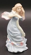 Young Woman Figurine Bird In Hand Blue Pink Flowers Gown MF MAOFA Porcelain EUC  picture