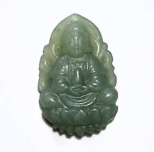 Vtg Carved Jade Buddha Necklace Jadite Pendant Sitting Meditation Concentration picture