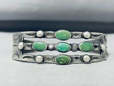 EARLY 1900'S VINTAGE NAVAJO CERRILLOS TURQUOISE STERLING SILVER BRACELET picture