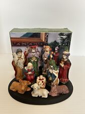 Kirkland’s Ceramic Nativity Set Wood Base In Box 10 pieces plus Base 4 Inch picture
