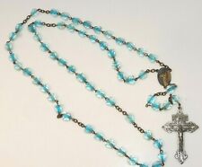 Vintage BlueTrapazoid  Faceted Glass Bead Rosary Pardon Crucifix Cross 6n 7 picture
