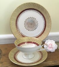 Art Deco TRIO of Teacup & Saucer & Plate G.K. & C of Germany c1900-45 Gold & Red picture