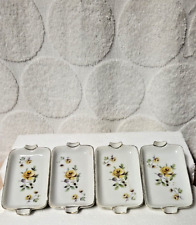 SET OF FOUR (4) VINTAGE GOLD TRIM YELLOW FLOWER TWO SLOT ASHTRAY picture