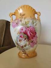 ANTIQUE AUSTRIAN PORCELAIN ORANGE WHITE Floral Rose Vase HOME DECORE GIFT NICE picture