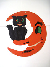 Fantastic 1940-50's Large Halloween Decoration of A Black Cat & Crescent Moon * picture
