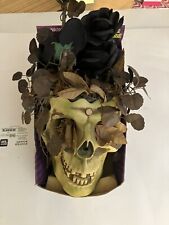 Gemmy Spooky Halloween Animated Skull With Music And Dancing Black Flowers picture