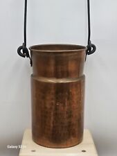 Vtg Hand Beaten Copper Pot  Wooden Handle Primitive Cylinder Shape  picture