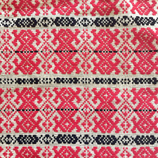 VTG Ukranian Plakhta Square Woven Tablecloth 47 x 43 Red Black Geometric Design picture
