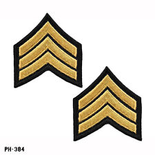 PAIR Police Security Sergeant Chevron Sleeve Patches Black/Gold NOS Gemsco USA picture