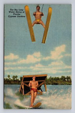 c1952 Linen Postcard Cypress Gardens FL Florida The Big Jump Water Skiing Ramp picture