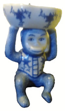 Vintage Chinoiserie Cobalt Blue And White Monkey Holding Bowl picture