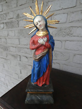 Antique 19thc Southern europe Wood carved polychrome Madonna statue picture