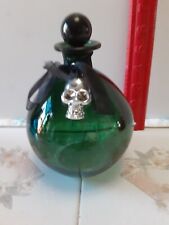 Green Glass Poison Spell Apothecary Bottle Skull Plastic Cork Top Halloween QQt picture