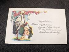 Vintage Postcard Congratulations Baby & Stork Posted 1919 California picture