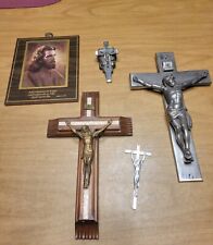 Antique Vintage Cross Crucifix Jesus Corpus Wall Hanging Lot. picture